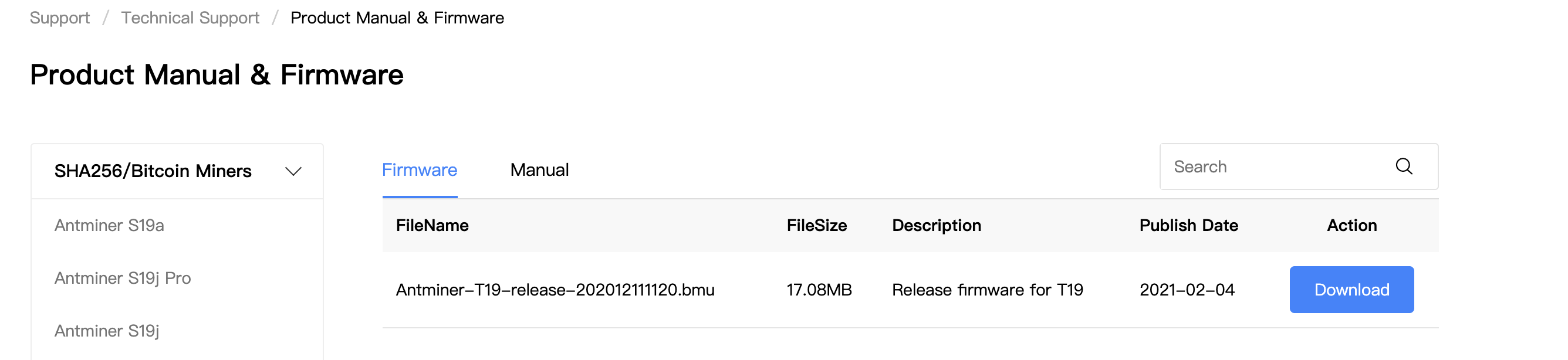 T19 Firmware Version BITMAIN Support